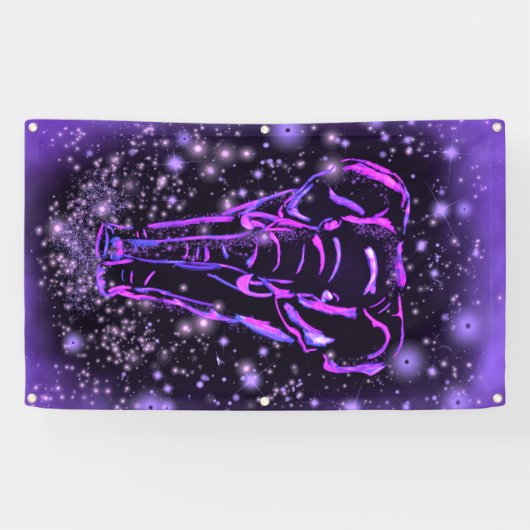 olifantenbanner loopt op Paarse Sterrennacht Spandoek (Horizontaal)
