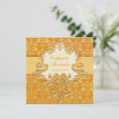 Olifantendamast goud & crème bruiloft vierkant Uit Kaart (Staand voorkant)