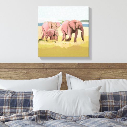 Olifantenfamilie in het wild canvas afdruk (Insitu (Slaapkamer))