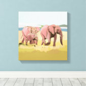 Olifantenfamilie in het wild canvas afdruk (Insitu (Houten vloer))