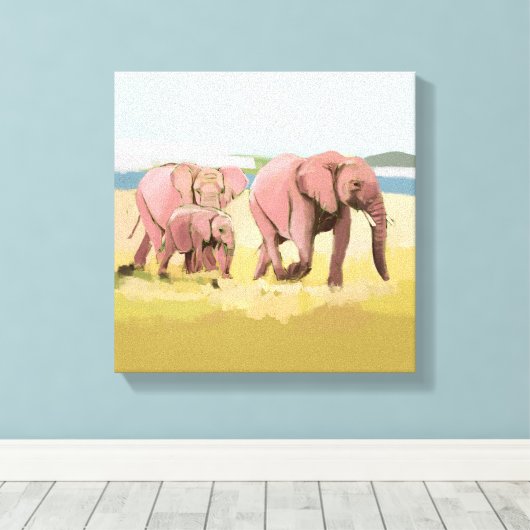 Olifantenfamilie in het wild canvas afdruk (Insitu (Houten vloer))