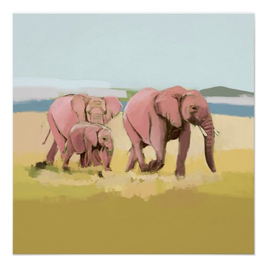 Olifantenfamilie in het wild perfect poster (Voorkant)