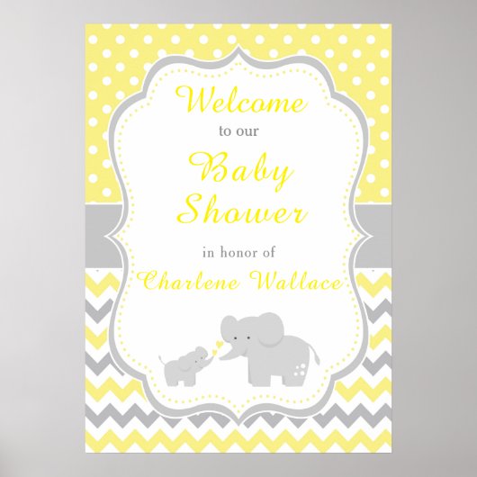 Olifantengeel en grijs Baby shower Party Poster (Voorkant)