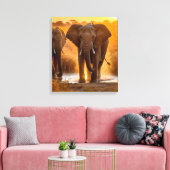 Olifantenkudde bij drinkplaats canvas afdruk (Insitu (Woonkamer))