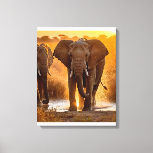 Olifantenkudde bij drinkplaats canvas afdruk (Voorkant)