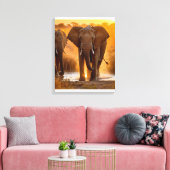Olifantenkudde bij drinkplaats canvas afdruk (Insitu (Woonkamer))