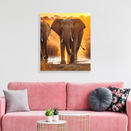 Olifantenkudde bij waterpoel canvas afdruk (Insitu (Woonkamer))