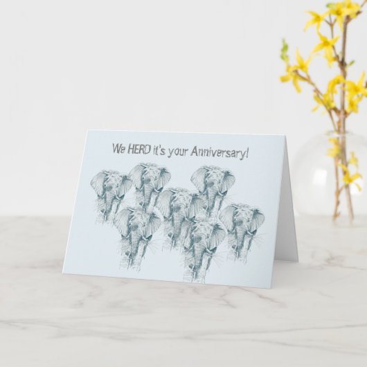 Olifantenkudde Grappig Gelukkig Jubileum Kaart (Gele Bloem)