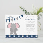 Olifantenmarine Polka Dot Banner Boy Baby shower Kaart (Staand voorkant)