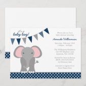Olifantenmarine Polka Dot Banner Boy Baby shower Kaart (Voorkant / Achterkant)
