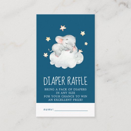 olifantenmeisje | Navy Baby shower Luier Raffle Informatiekaartje (Voorkant)