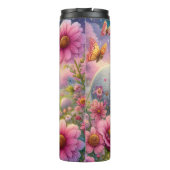 Olifantenmoeder en Baby in bloemenweide Thermosbeker (Achterkant)