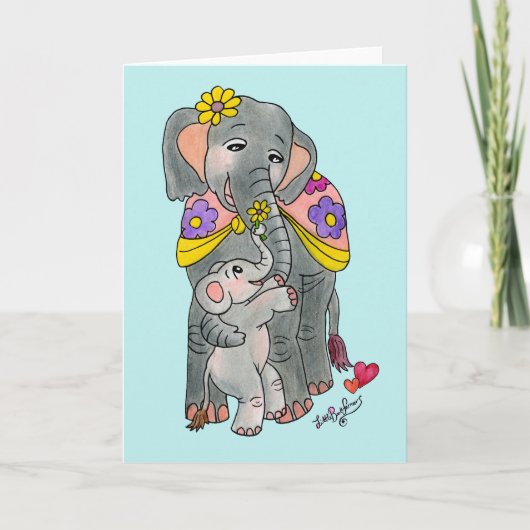 Olifantenmoeder en -zoon Moederdag Kaart (Voorkant)