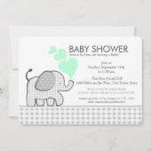 Olifantenneutrale Munt en Grijze Gingham Baby show Kaart (Voorkant)