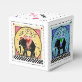 Olifantenparade in geel, aqua, roze en lavendel bedankdoosjes (Achterkant)