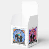 Olifantenparade in Sinaasappel, geel, blauw en roz Bedankdoosjes (Geopend)