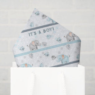 Olifantensafari Het is een jongen Babyblauw Tissuepapier
