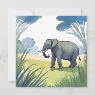Olifantensafari   Mooie natuur aquarel  Kaart