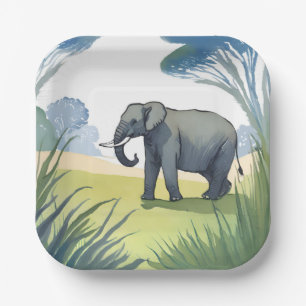 Olifantensafari   Mooie natuur aquarel  Papieren Bordje