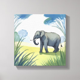 olifantensafari | Mooie Natuur Waterverf Canvas Afdruk