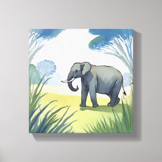 olifantensafari | Mooie Natuur Waterverf Canvas Afdruk (Voorkant)
