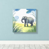 olifantensafari | Mooie Natuur Waterverf Canvas Afdruk (Insitu (Houten vloer))