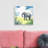 olifantensafari | Mooie Natuur Waterverf Canvas Afdruk (Insitu (Woonkamer))