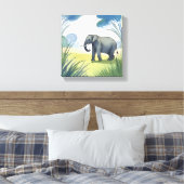 olifantensafari | Mooie Natuur Waterverf Canvas Afdruk (Insitu (Slaapkamer))