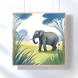Olifantensafari Mooie natuur waterverf Poster