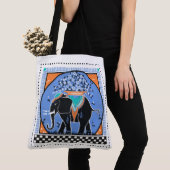 Olifantenshow in het blauw tote bag (Dichtbij)