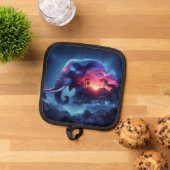 Olifantensilhouet samengevoegd met levendige zonso pannenlap (Top down)