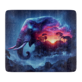 Olifantensilhouet samengevoegd met levendige zonso snijplank