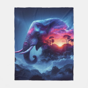 Olifantensilhouet versmolten met levendige zonsond fleece deken