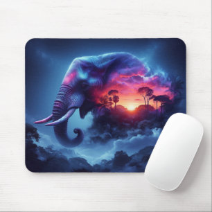 Olifantensilhouet versmolten met levendige zonsond muismat