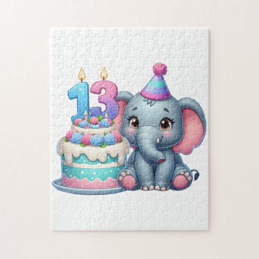 Olifantentaart voor 13e verjaardag legpuzzel (Verticaal)