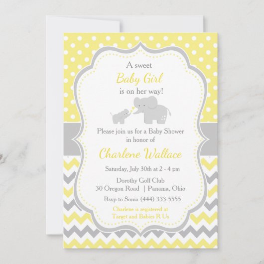 Olifantgeel en grijs Baby shower Kaart (Voorkant)