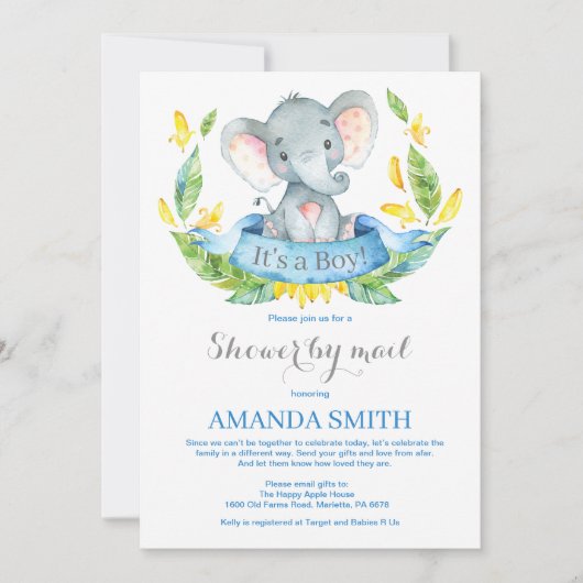 Olifantje Baby Shower Uitnodiging per Post (Voorkant)