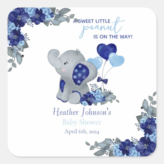 Olifantje Baby Shower Vierkante Sticker (Voorkant)