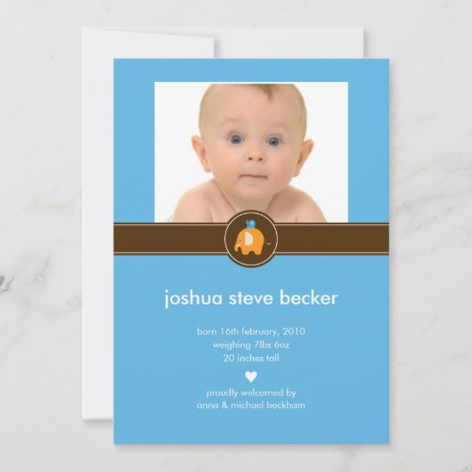 Olifantje Foto Geboorteaankondiging Aankondiging (Voorkant)