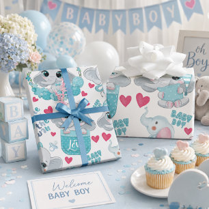 Olifantje Jongen Olifant Mannelijk Baby Blauw Baby Cadeaupapier