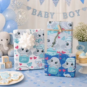 Olifantje Jongen Olifant Mannelijk Baby Blauw Baby Inpakpapier Vel