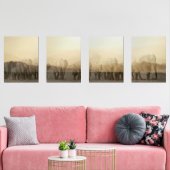 Olifantkudde bij zonsondergang print set (Woonkamer)