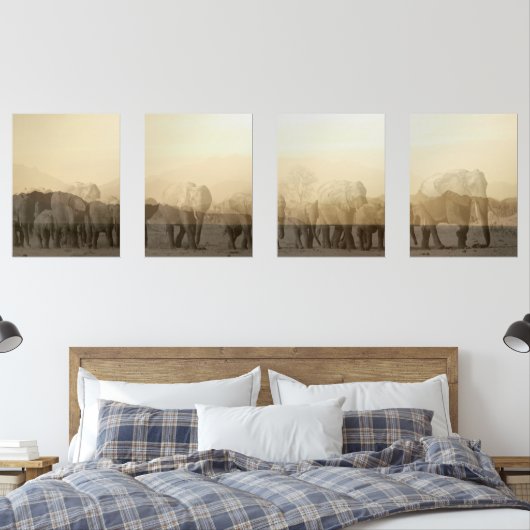 Olifantkudde bij zonsondergang print set (Slaapkamer)