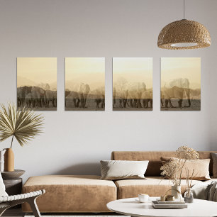 Olifantkudde bij zonsondergang print set