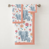Olifantmoeder en baby koraalgrens Moederdag Bad Handdoek (Insitu)