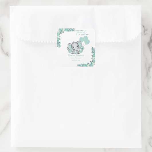 Olifantneutraal Baby shower Vierkante Sticker (Tas)