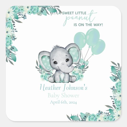 Olifantneutraal Baby shower Vierkante Sticker (Voorkant)