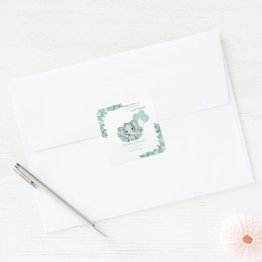 Olifantneutraal Baby shower Vierkante Sticker (Envelop)