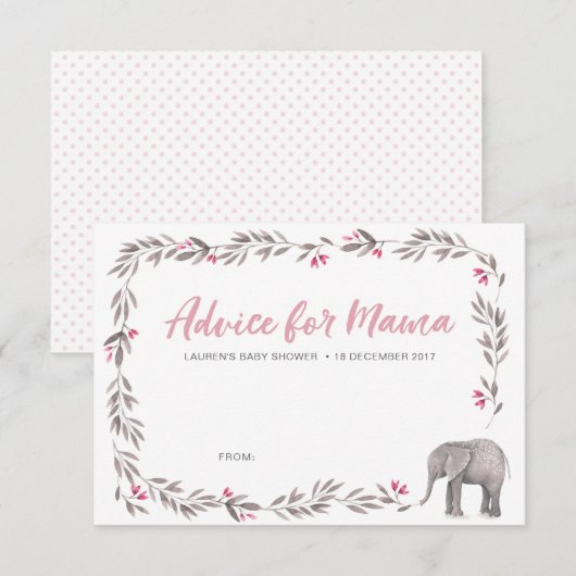 Olifantroze en grijs Baby shower Advies Kaarten (Voorkant / Achterkant)