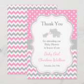 Olifantroze en grijs Baby shower Bedankkaart (Voorkant / Achterkant)